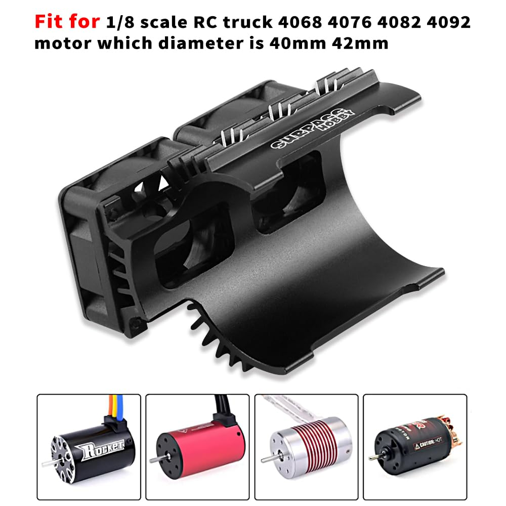 GLOBACT RC Motor Cooling Fans 30Mm Dual RC Car Motor Fans with Metal Cover 4068 4274 Brushless Motor Heatsink for 1/8 RC Truck Crawler Diameter 40Mm 42Mm Brushless Motor (Black) image number 1