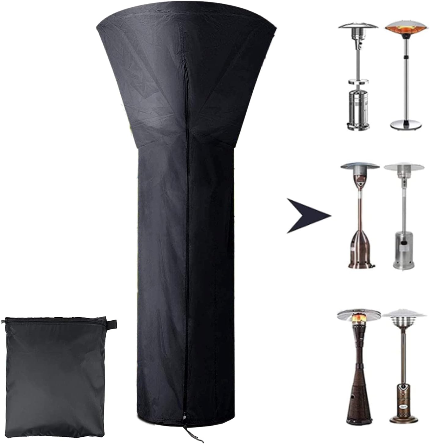 Patio Heater Covers 210D Oxford Fabric Waterproof Windproof Dustproof Cover with Zipper,Mayhour Anti-Uv Black Outdoor Stand up round Heater Radiator Covers for Garden Courtyard Furniture Protector (89X33X 19 Inch/226X85X48Cm) image number 3