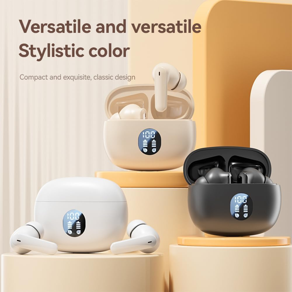 Wireless Earbuds, Bluetooth 5.46 Headphones with Hifi Stereo Sound, 48H Playtime with LED Power Display Charging Case, IP6 Waterproof In-Ear Earphone with Mic for Sport (Beige) image number 2