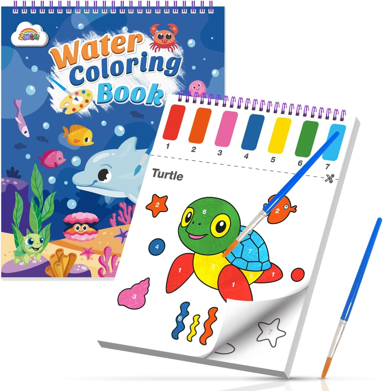 ZMLM Paint with Water Books for Kids - Easter Basket Stuffers Mess Free Coloring Activity for Toddlers - Valentines Birthday Christmas Arts & Crafts Gift Toy for Boy Girl Ages 4 5 6 7 8(Sea) image number 1