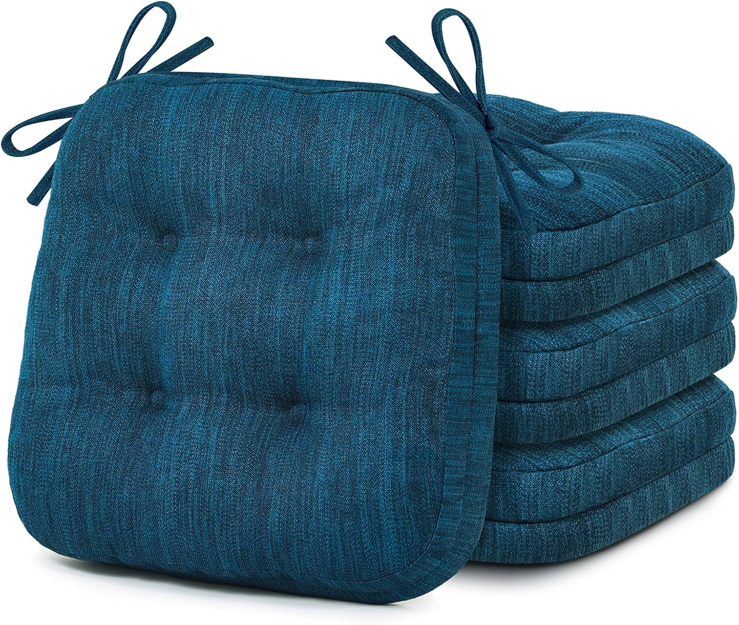 Shinnwa Chair Cushions for Dining Chairs 4 Pack, Tufted Memory Foam Kitchen Seat Cushions, Non-Slip Chair Pads with Ties, 16.5&rdquo; X 16.5&rdquo; X 3.5&rdquo;, Navy Blue, Set of 4 image number 3