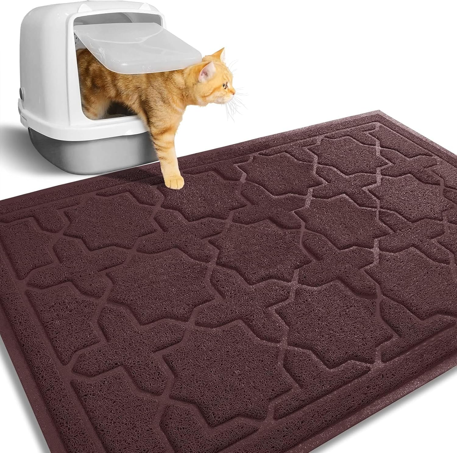 Yimobra Cleaning Cat Litter Mat, XL Jumbo Traps Mats for Litter Box, Scatter Control Pets Pads,Soft on Kitty Paws,No Phthalate,Water Resistant,Non-Slip,Durable,Large Size 35.4 X 23.6 Inches,Beige