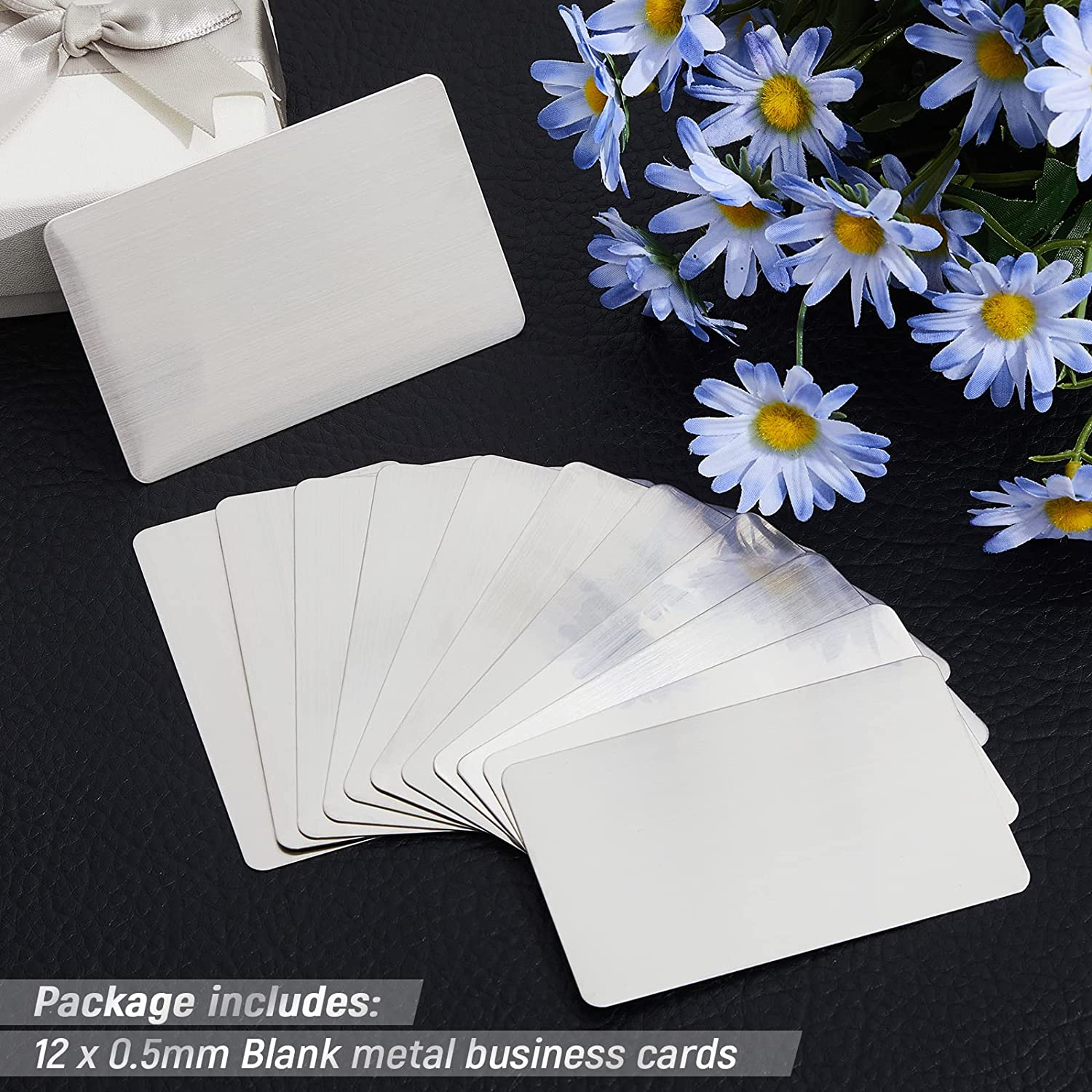 12 Pieces 304 Stainless Steel Metal Business Cards Blank Steel Card Laser Engraving Stainless Cards for House Office Customer DIY Gift Plate Cards, 86 X 54 Mm (0.5 Mm) image number 6