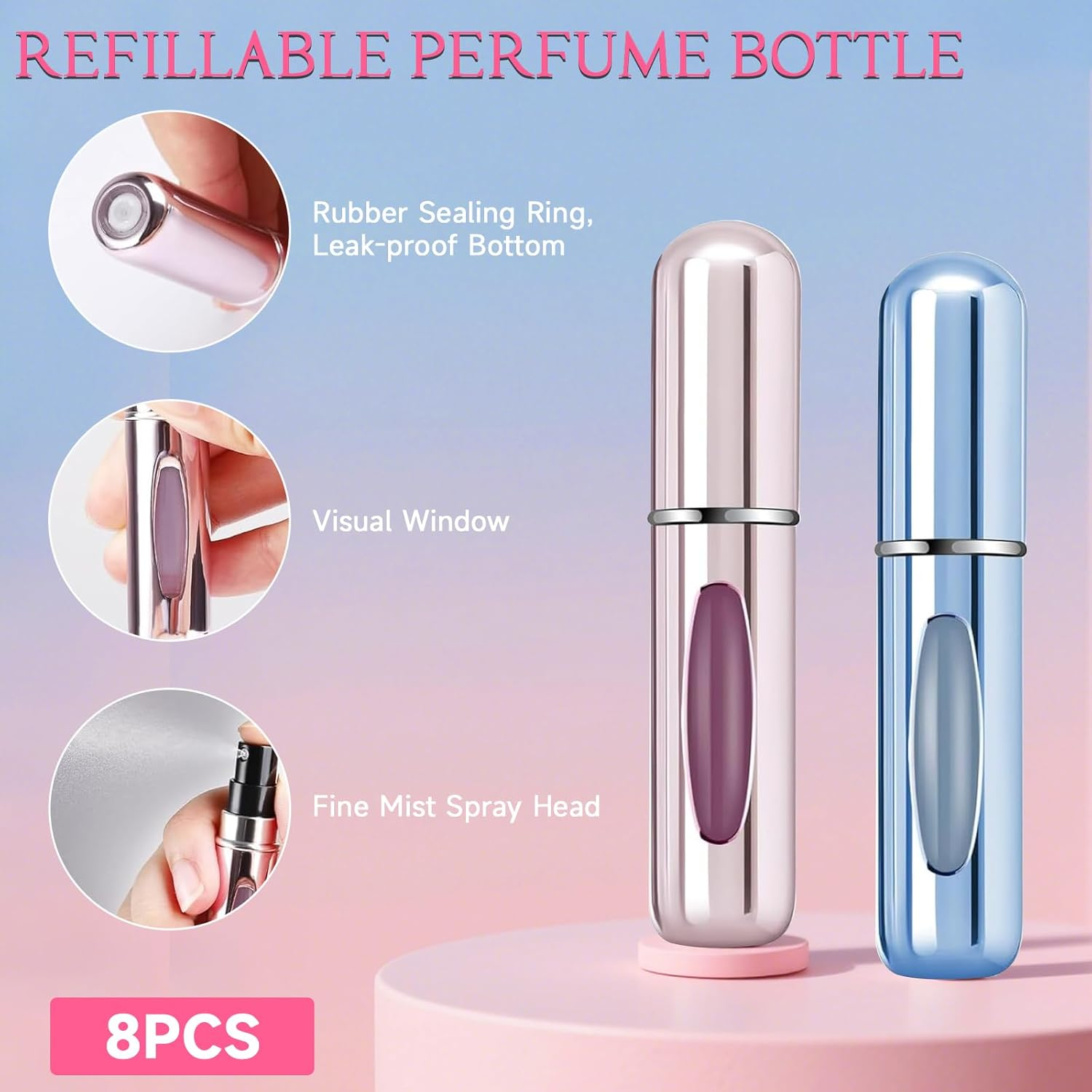LMXMGRG Mini Perfume Atomiser Refillable Perfume Travel Bottle 5Ml Spray Bottle Portable Refill Pump Case Mini Travel Essentials for Travel Holiday, Outdoor Activities Office 8Pcs image number 5