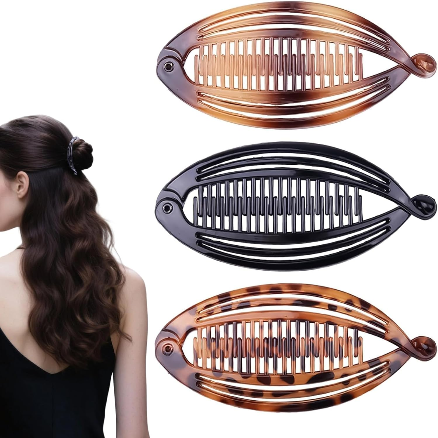 Azureray Set of 3 Banana Clips for Thin & Thick Hair, Stylish Hair Clips with Leaf Design, Strong Hold, Banana Hair Clip for Women, Everyday and Special Occasions image number 5