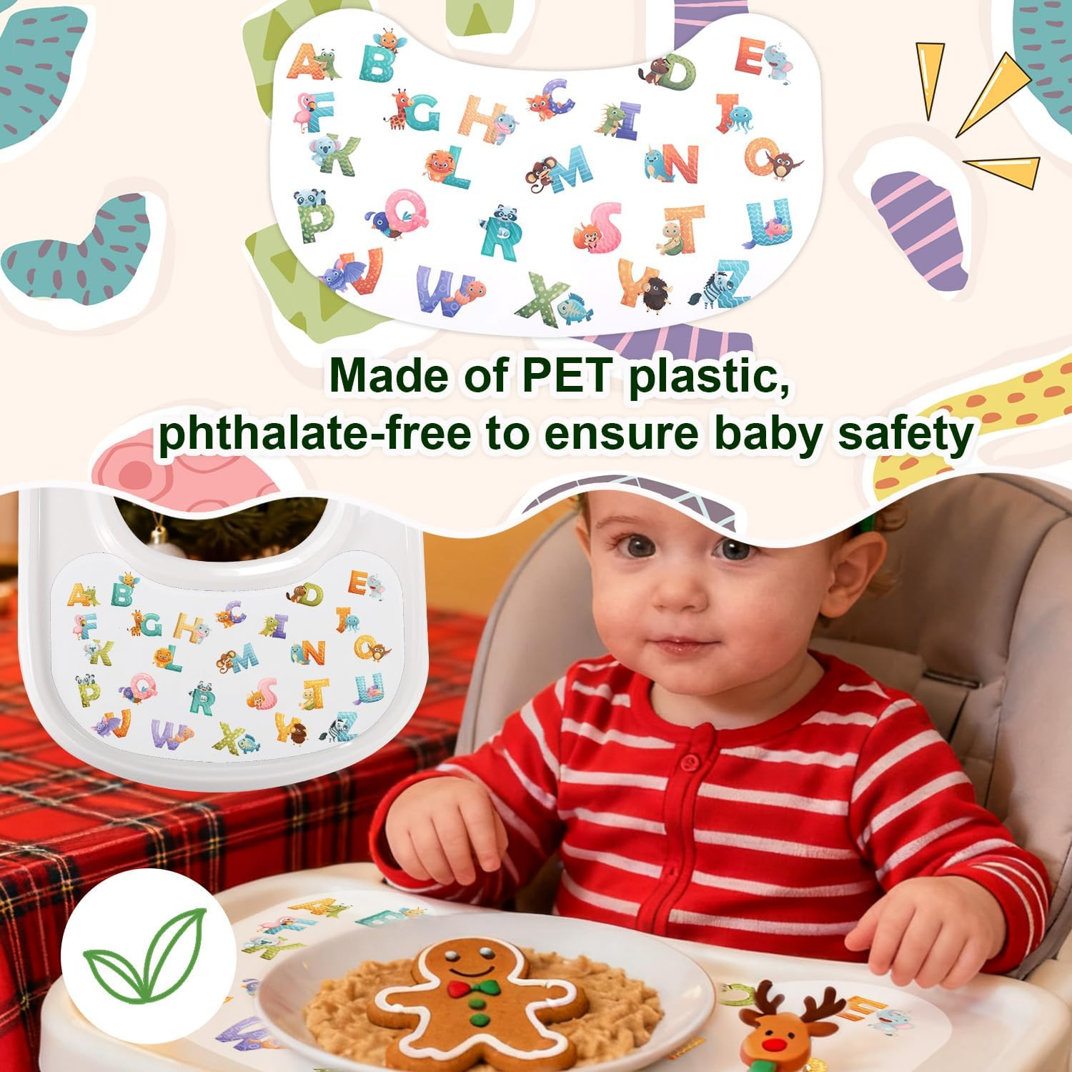 3Pcs Suction Solver Stickers for Stokke Tripp Trapp Trays, Animal & Letter Tray Suction Sticker Adhesive Placemat for Baby Bowls Plates & Toys High Chair Accessories(Peanut Shape)