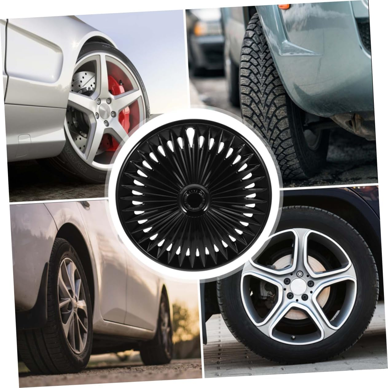 14-Inch Universal Vehicle Hubcaps Replacement, Black Automotive Wheel Hub Covers for Cars, Decorative Wheel Rim Caps Suitable for Car and Truck Exterior Accessories image number 5