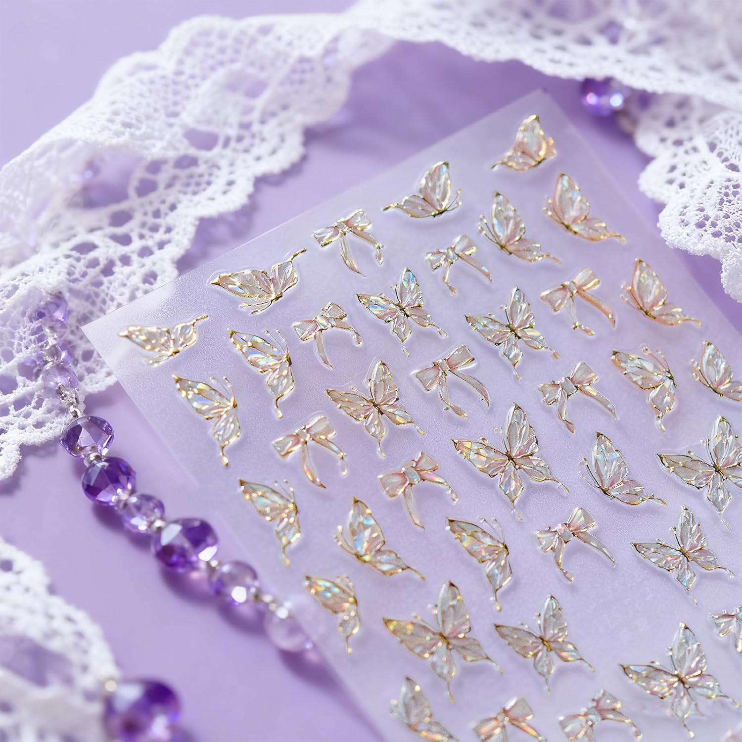 Vymoreon Nail Stickers for Nail Art, 5D Embossed Adhesive Stickers for Women Girls DIY Nail Art Decorations (Jelly Butterfly Design) image number 4