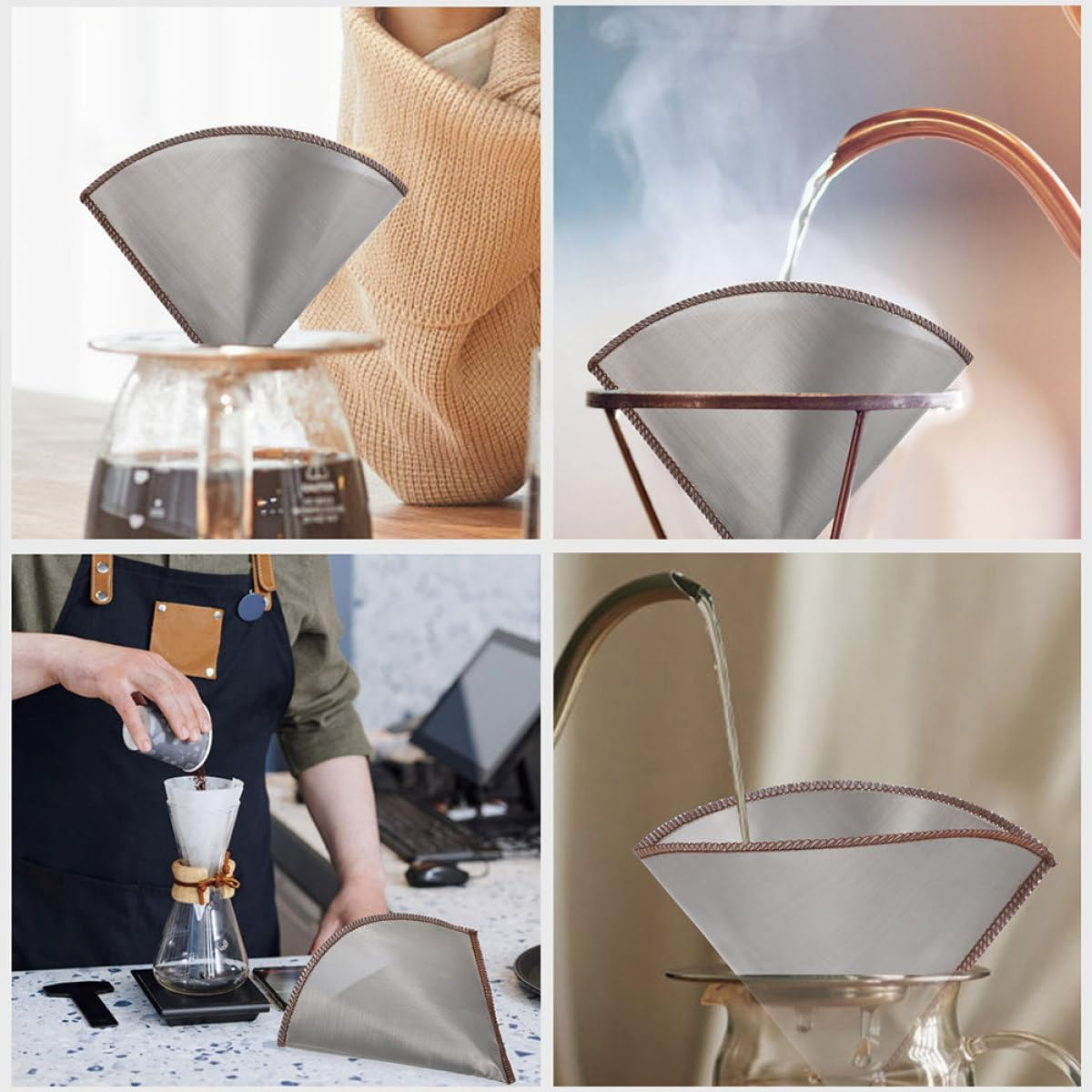 DINHEAROM 2Pcs 304 Stainless Steel Reusable Espresso Filter Screen Fine Mesh Coffee Filter for 1-4 Cups Hand Drip Brewing Home Coffee Mesh Strainer image number 4