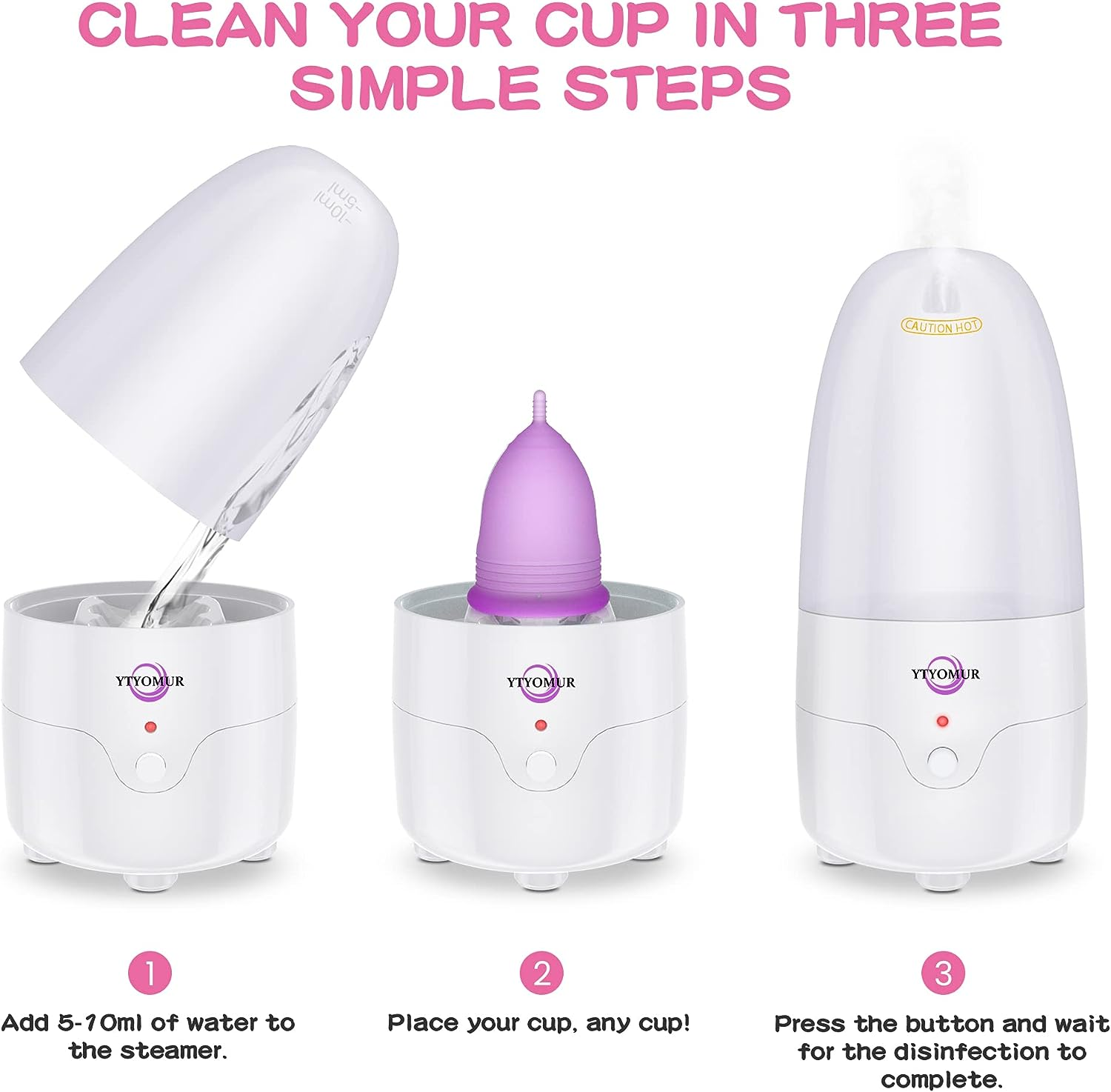YTYOMUR Menstrual Cup Steamer Sterilizer with 2 Reusable Menstrual Cups, Period Cups Cleaner Wash Kit image number 3