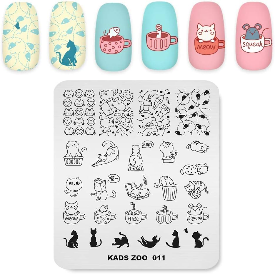 Nail Stamping Plates Creative Cartoon Animal Theme Picture Design Templates Cat Mouse Cup Butterfly Multi Pattern Circuit Board Manicure DIY Nail Art Printing Tools image number 2