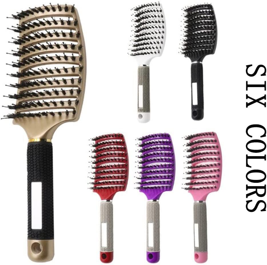 UTSAUTO Boar Bristle Hair Brush, Professional Curved Vented Curly Hair Detangling Brush for Women, Men, Paddle Detangling Brush for Wet Dry Curly Thick Straight Hair, (Gold) image number 3