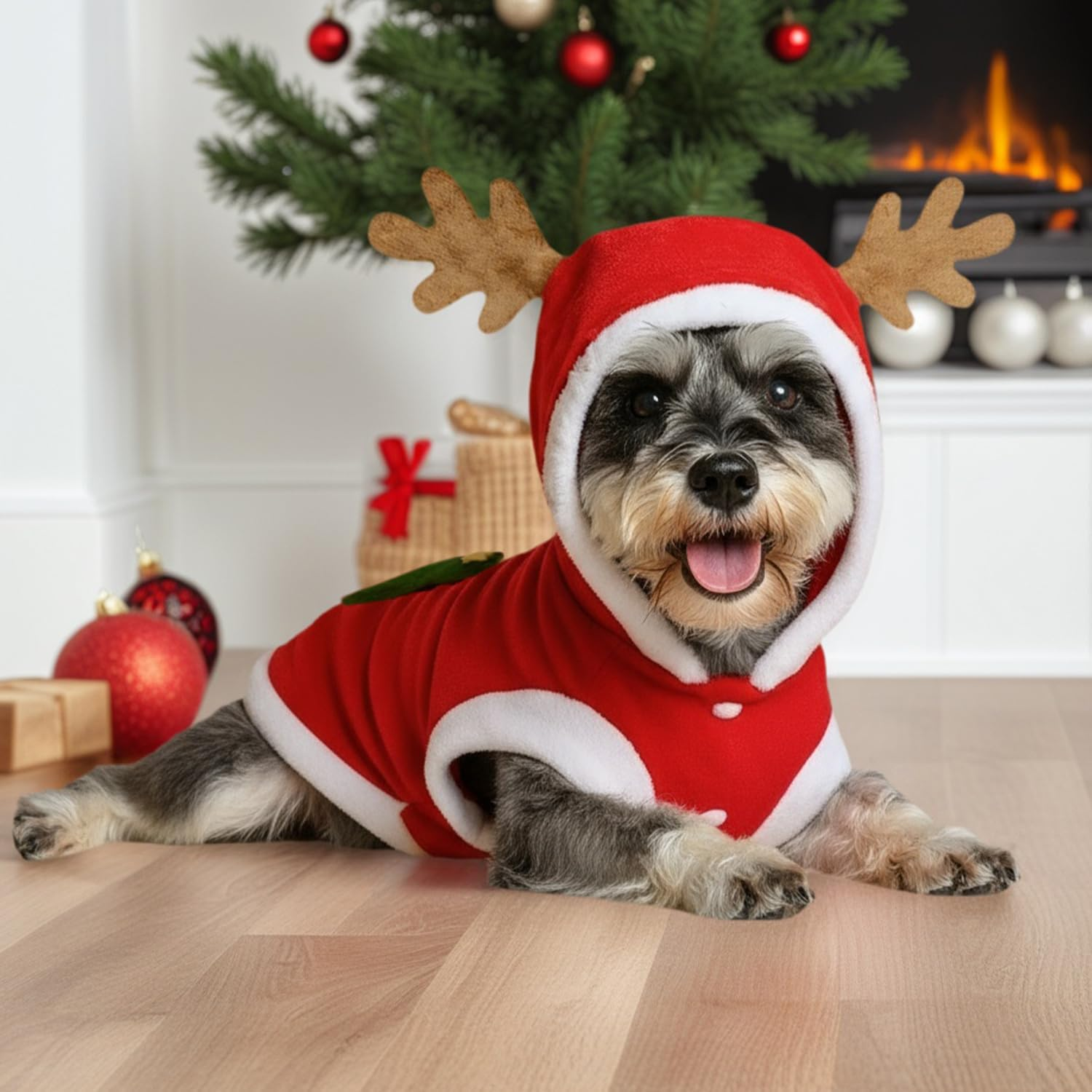 RUGBOL Dog & Cat Christmas Outfit, Cute Elk Pattern with Christmas Tree for Small, Medium & Large Dogs & Cats, New Year Party (M)