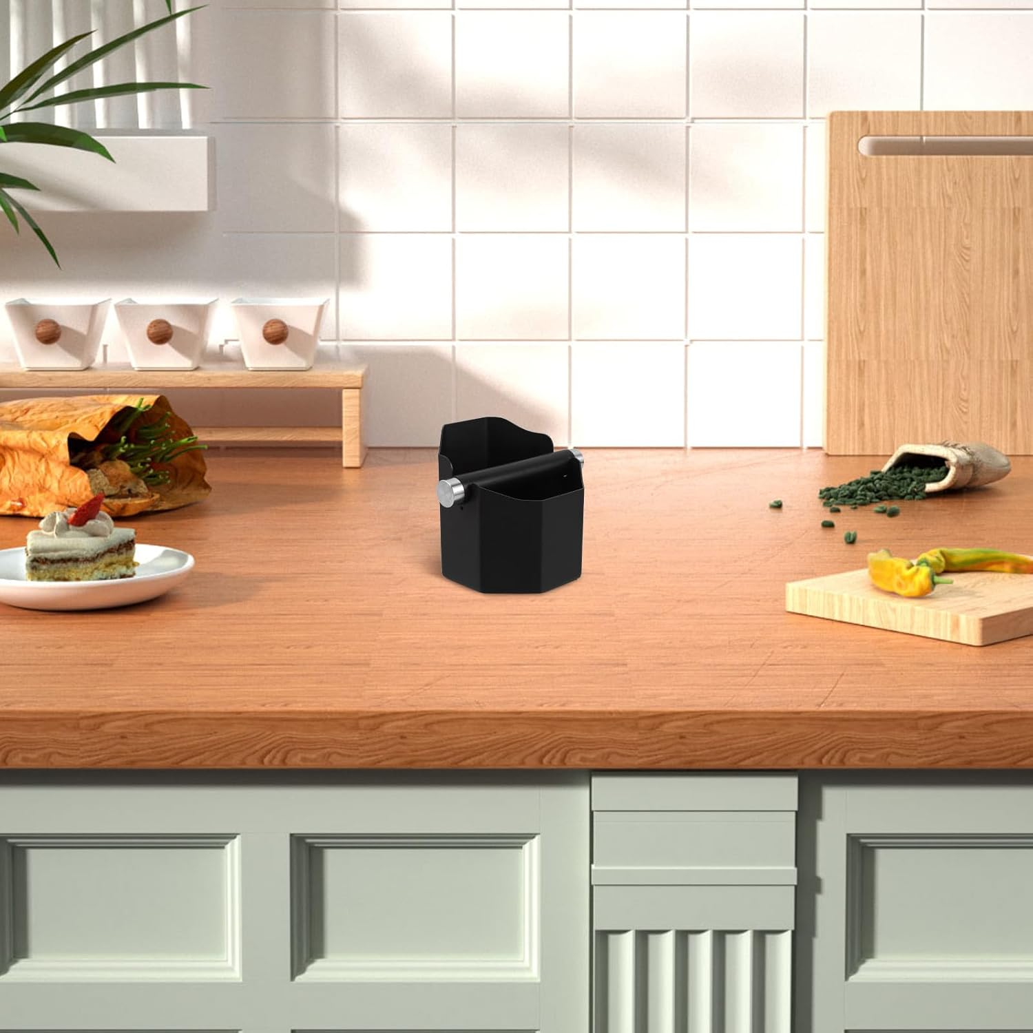 Hohopeti Espresso Coffee Grounds Knock Box Stainless Steel Knock Container Octagonal Coffee Slag Bucket Anti-Slip for Home image number 4