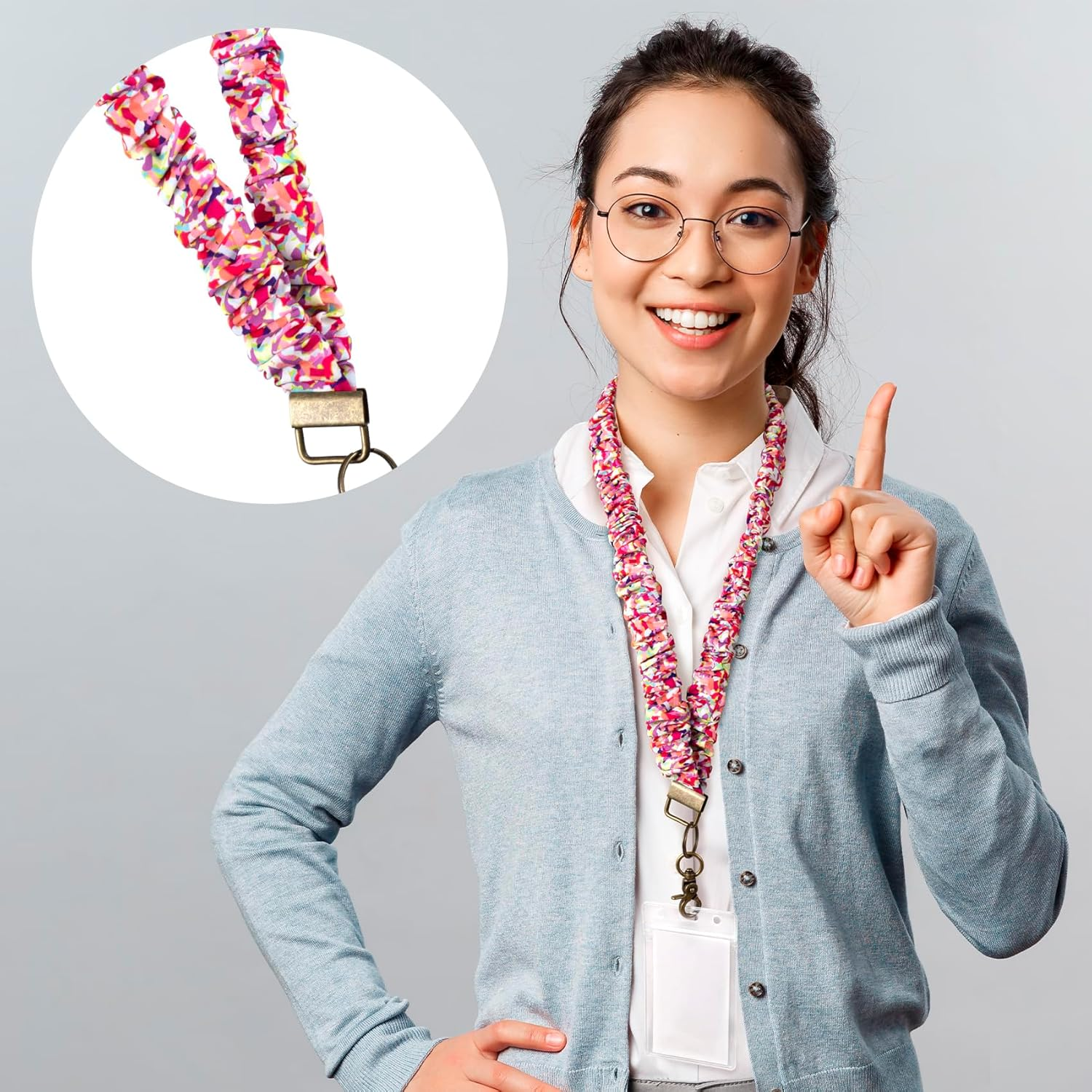 Scrunchie Lanyards, Stretchy Teacher Lanyard with Lobster Clasp, Retractable Neck Lanyards for ID Badges image number 2