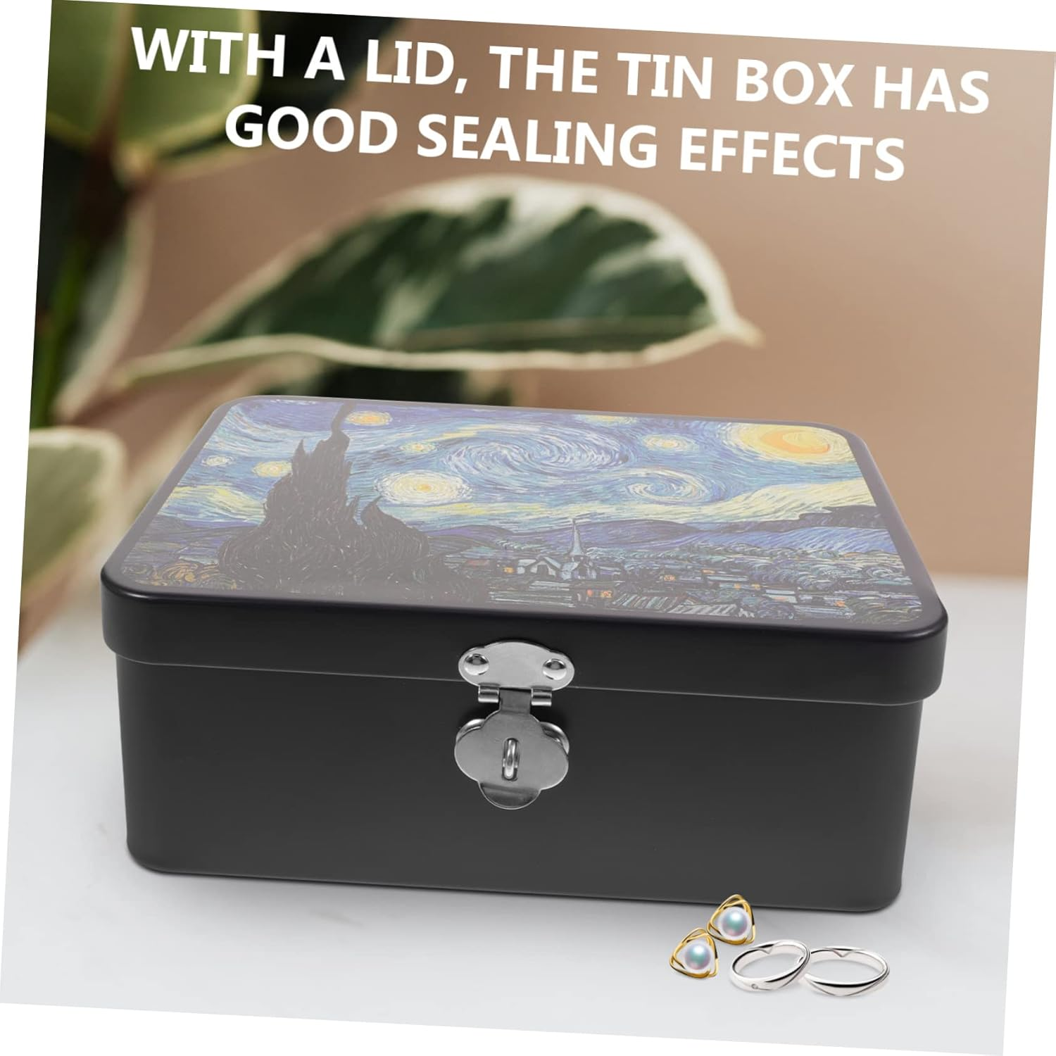 Vintage Medium Tinplate Storage Box Lock Decorative Lockable Small Metal Organizer Case for Home Desktop Keepsake and Jewelry Storage image number 4