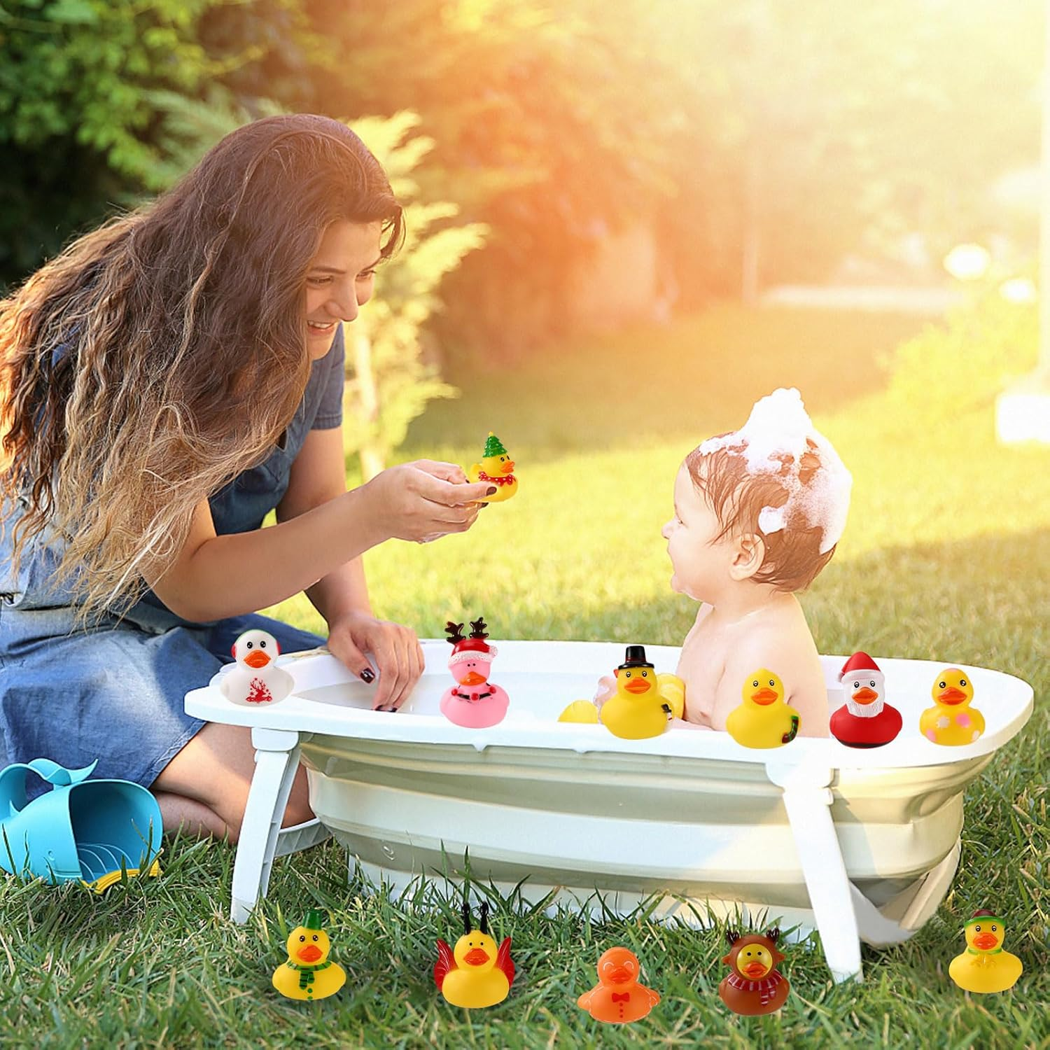 12Pcs Small Ducks, Rubber Adorable Assorted Tiny Christmas Ducks Funny Christmas Themed Rubber Toys Suitable for Office Home Party Decoration Supplies