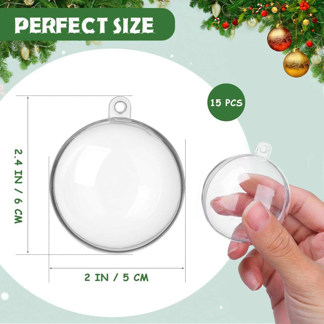 Angoily Clear Empty Christmas Baubles, 15 Pcs Christmas Ball Pendant Clear Hollow Fillable Ornaments, Transparent Plastic Xmas Tree Hanging Balls for Holiday Party Wedding Decoration Xmas Craft Decor image number 5
