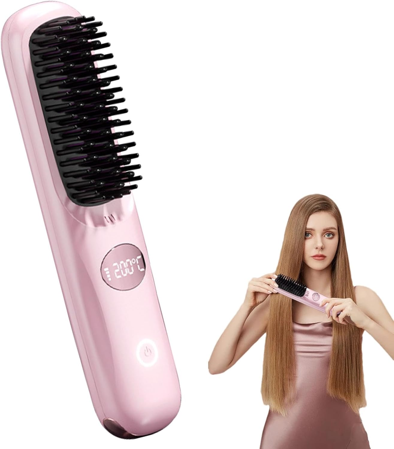 Cordless Hair Straighteners - Portable Hair Straightener Brush | USB Charging Hair Straightening Brush for Thick, Curly, Straight Hair | Hair Straightening Comb for Women(Black)