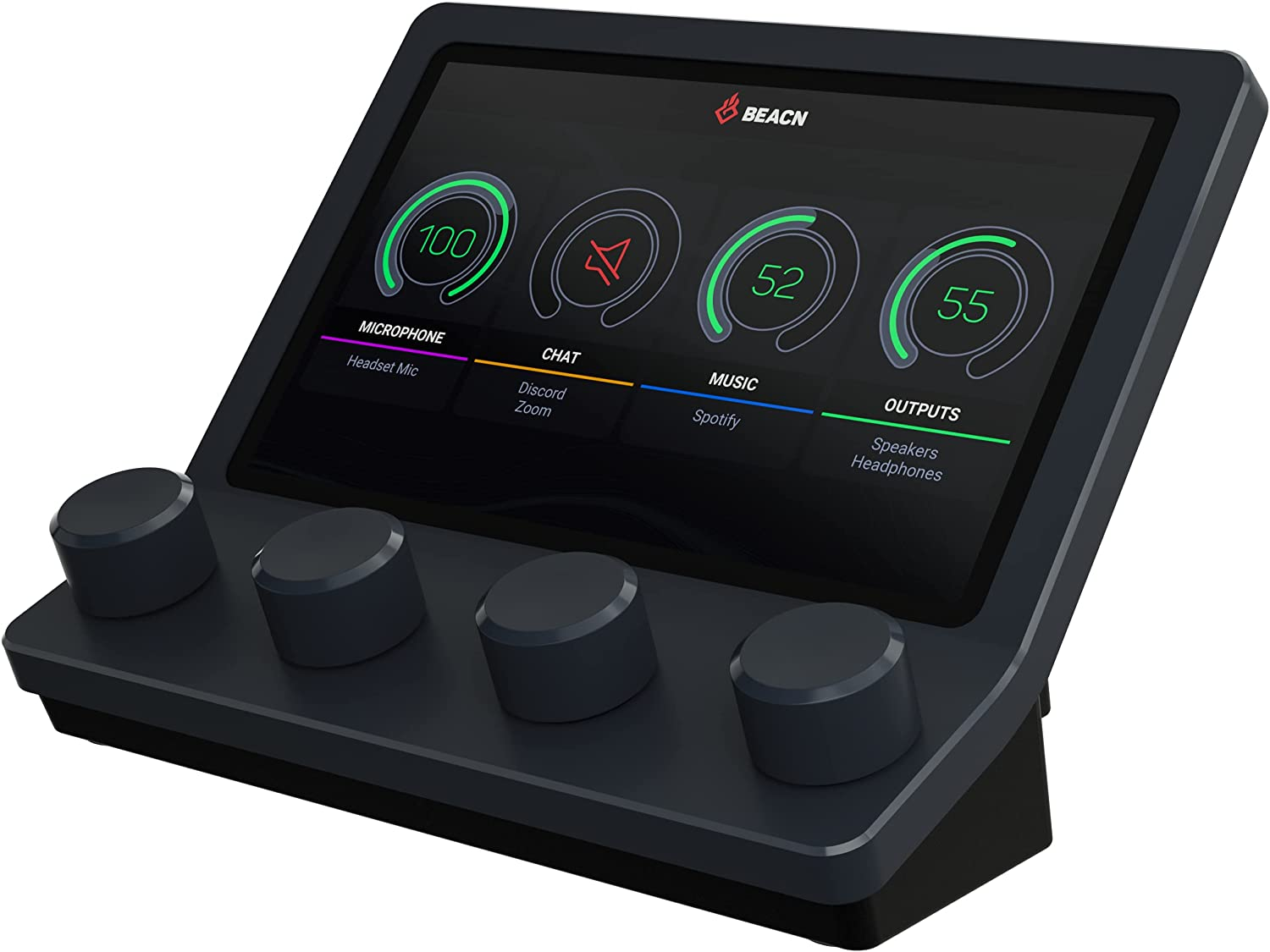 BEACN Mix USB C Audio Controller | Windows and Macos Audio Mixer for Gaming or Work| 4-Channel Audio Control with 5" Full-Color Display & Precision Knobs | Drag-And-Drop Customization (Dark)