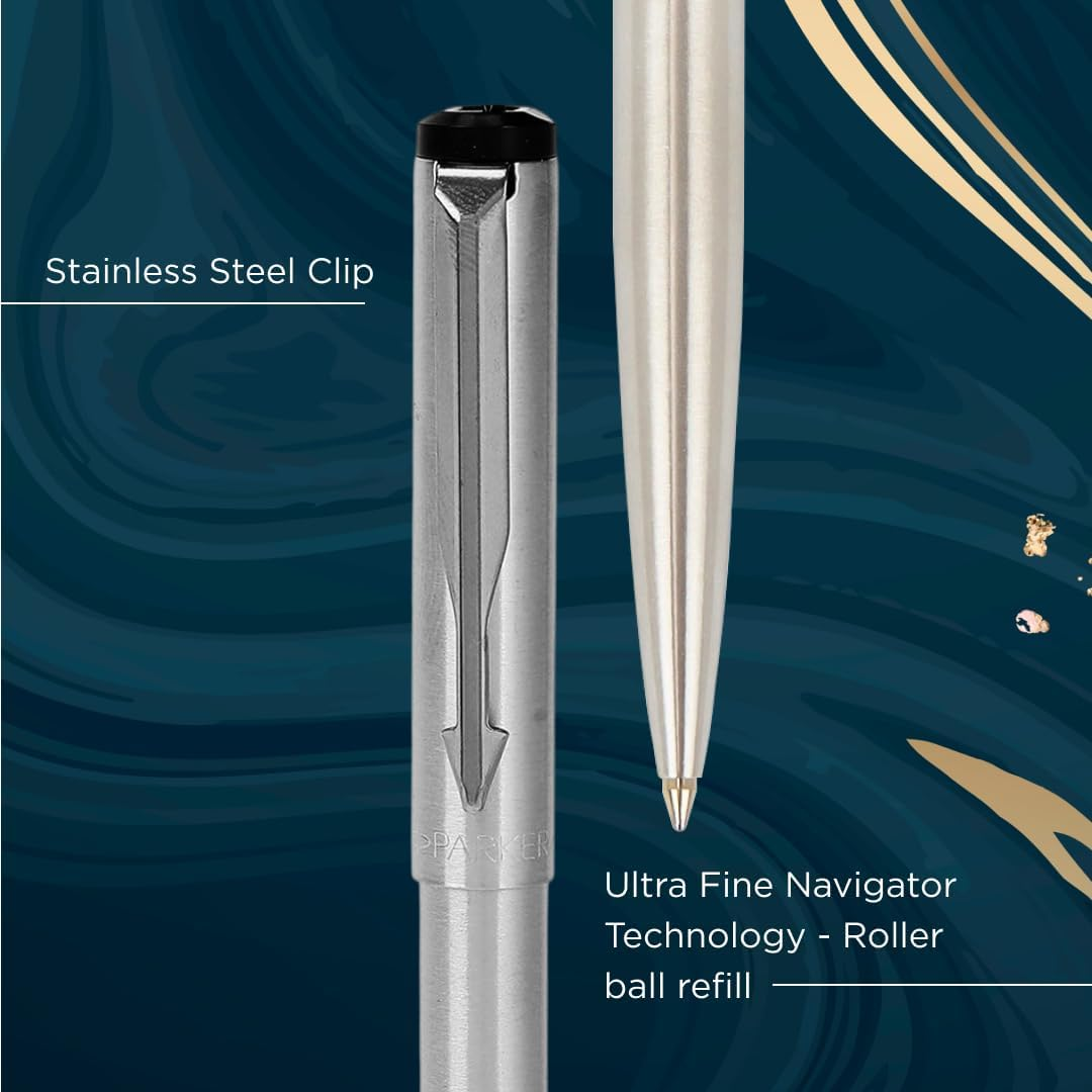 Parker Vector Stainless Steel Chrome Trim Ball Pen, Blue image number 2