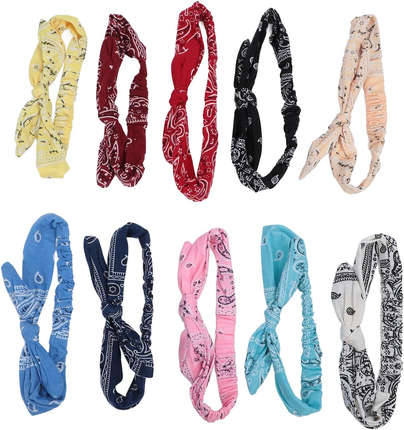 10 Packs Floral Print Soft Elastic Headbands, Fashion Sport Cute Hair Accessories, Twist Turban Hair Wraps, Summer Hair Accessories, for Women and Girls image number 5