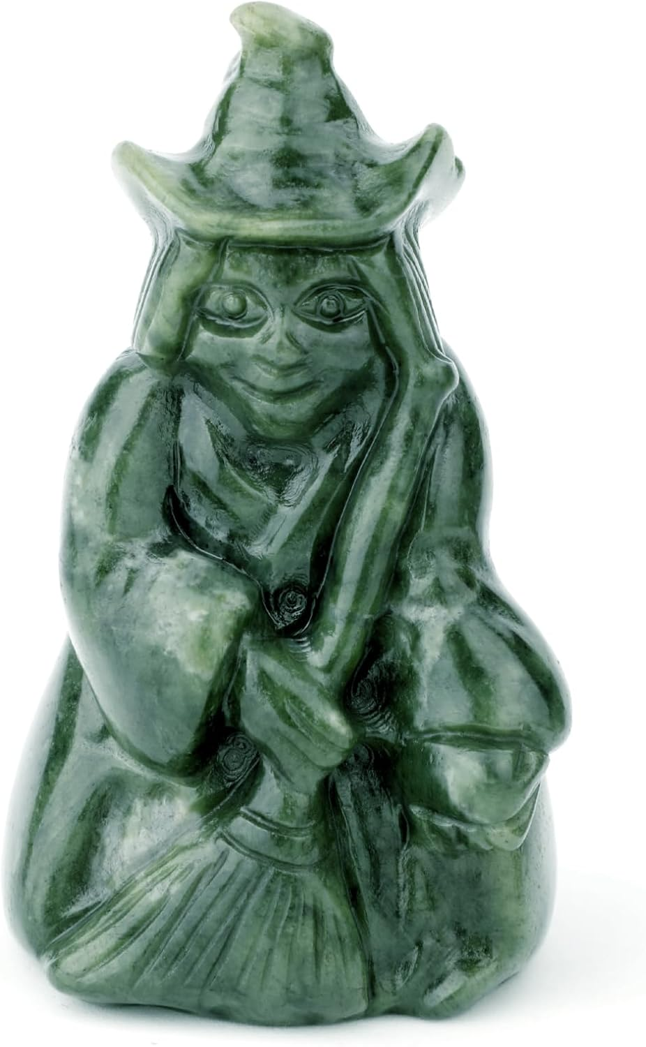 Gemshan Witch Figurine for Halloween Decorations,Jade Statue with Magic Witch Holding Broom Sculpture Spooky Halloween Decor for Home Table Tray Shelf image number 6