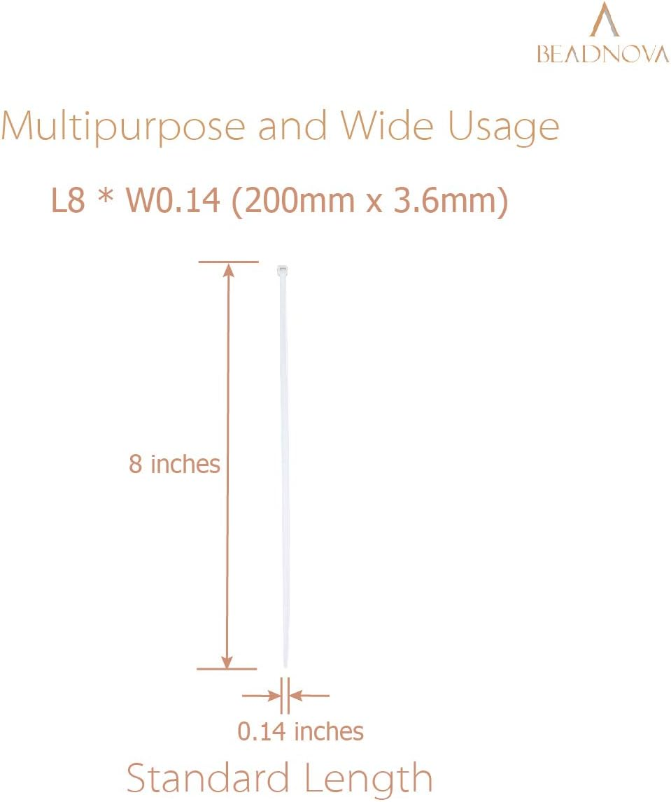 Beadnova Cable Ties Tie Wraps Zip Ties Heavy Duty for Indoor and Outdoor(8 Inch, White, 100Pcs)