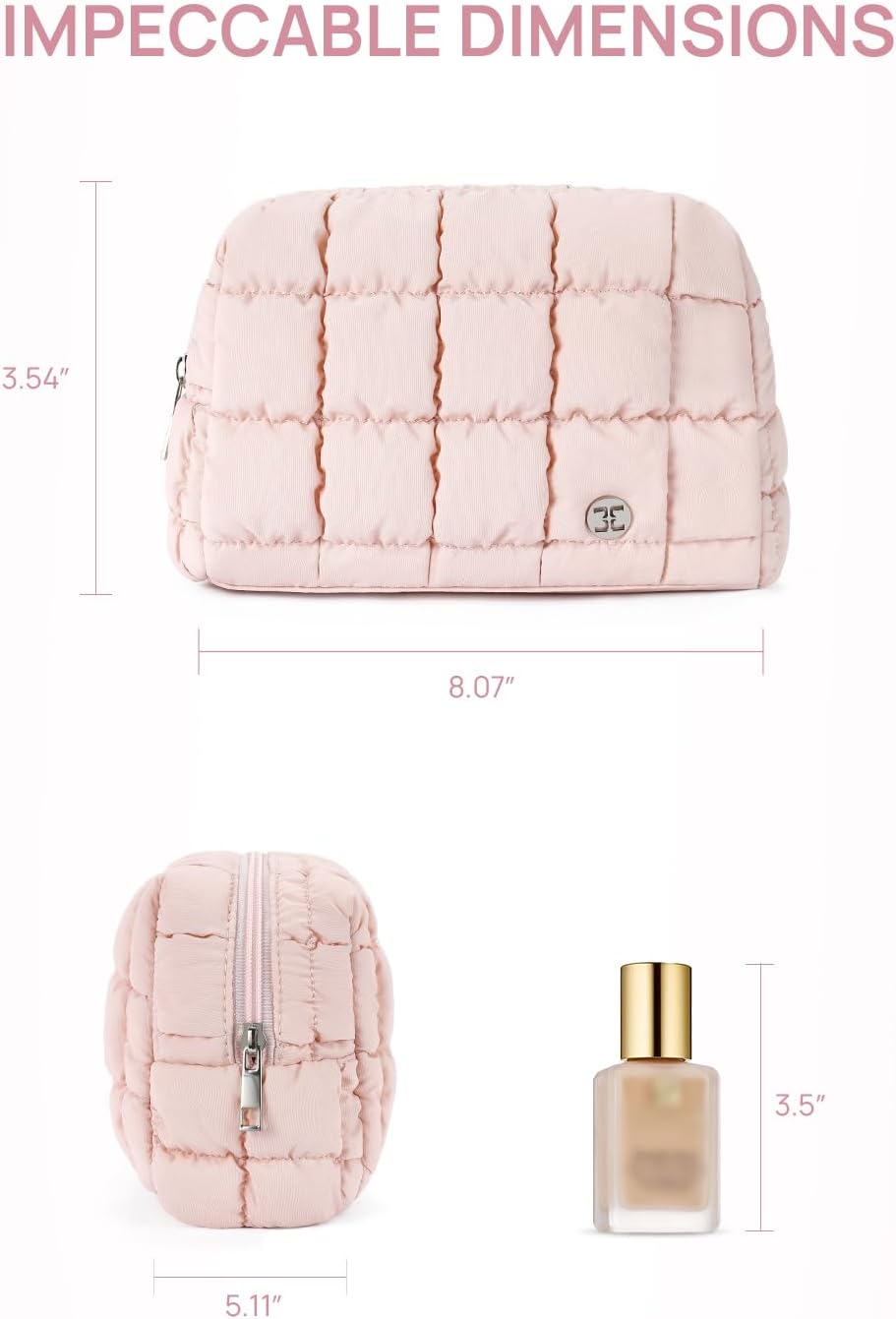 Puffer Makeup Bags for Women, Nylon Puffy Padded Make up for Organizer Case, Wide-Open Pouch Travel Essentials - 1-Puffy-Black image number 2