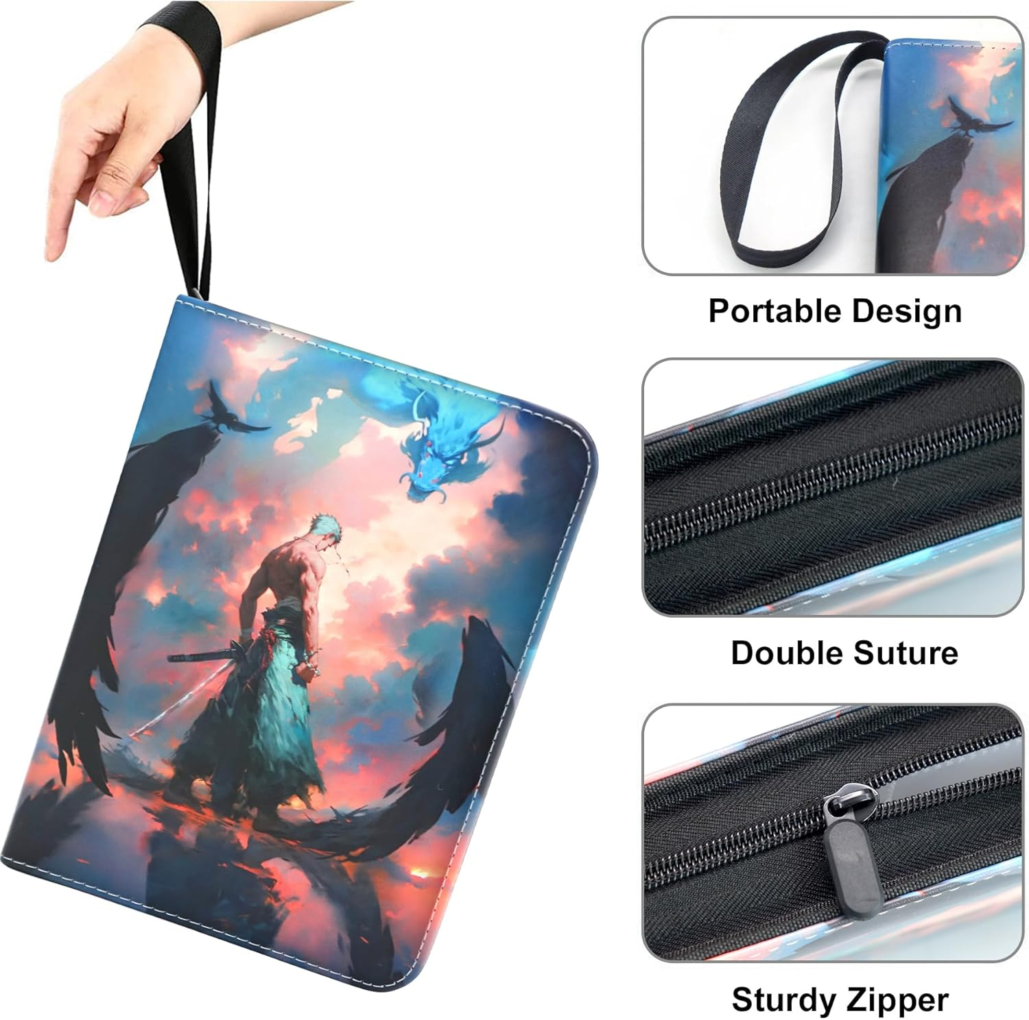 400 Pockets Trading Card Binder for One Piece Cards,Portable Waterproof Card Storage Book with Removable Sleeves, Children Gifts for Anime, Game, MTG and TCG Cards image number 4