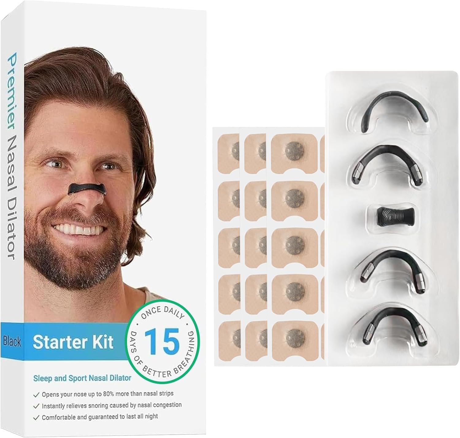 Nasal Strips, 15Pcs Nose Strips for Breathing, Nose Strip, Intake Breathing Nose, Anti-Snoring Sleep Nasal Strips, Breathe Right Nasal Strips, Antisnore Sleep Aid for Men & Women (Black) image number 5