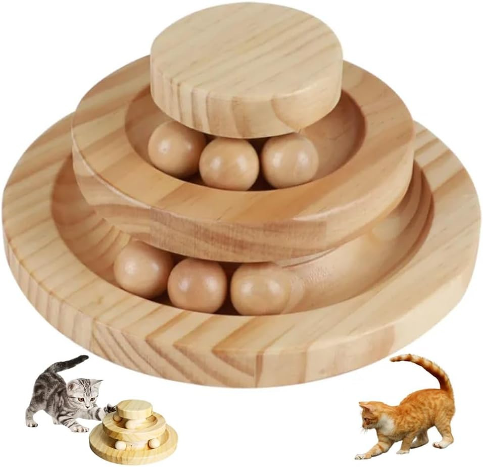 Cat Ball Track, Cat Toy, Kitty Toys Roller, 2-Level Cat Ball Tower with 6 Removable Balls, Interactive Wooden Cat Toy for Kitten Physical Exercise image number 5