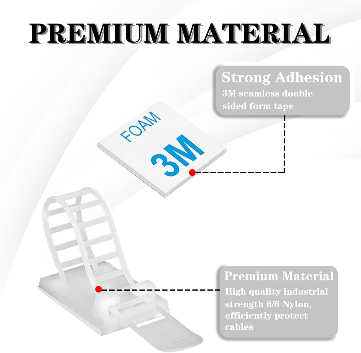 Reusable Adhesive Cable Management, 50 Set (2 Size) Cable Ties Adhesive Mounts, Multi-Purpose Cable Tidy Clips, Adjustable Cable Zip Ties, Cord Holders for Home and Office Desk Organization - White image number 3