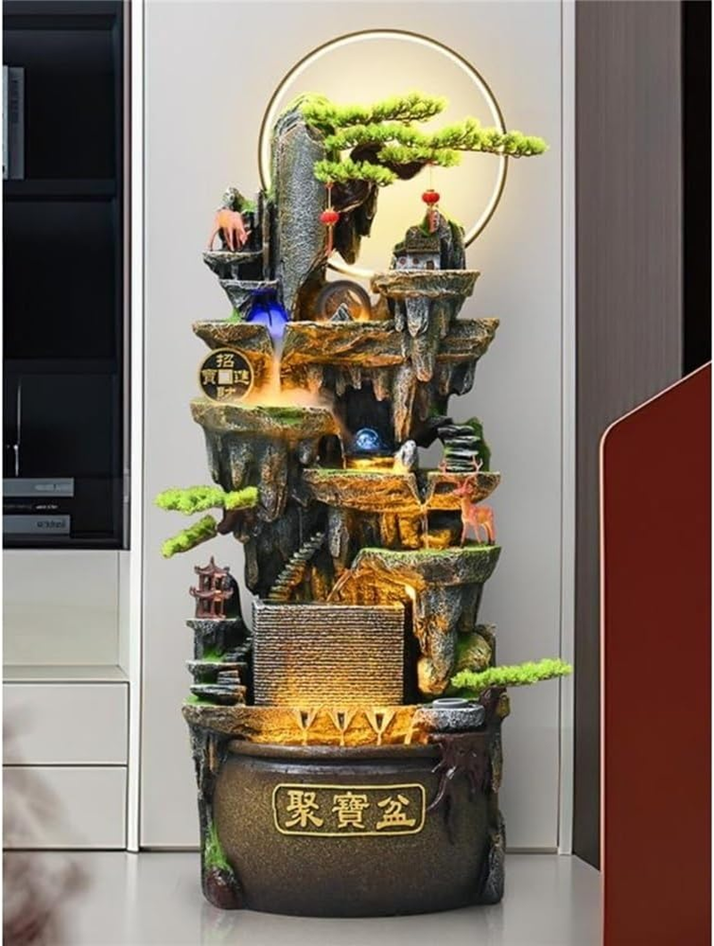 Outdoor Fountain Retro Waterfall Fountain with Lighting for Living Rooms,Entrances 149Cm High Circulating Attracts Wealth image number 2