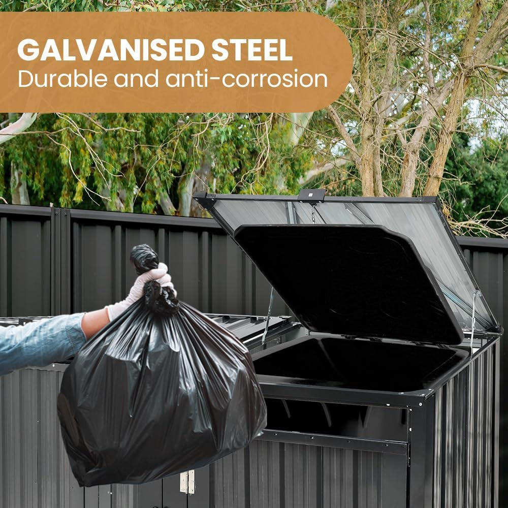 Double Steel Wheelie Garbage Bin Storage Shed, Enclosure with 2 Opening Doors image number 4