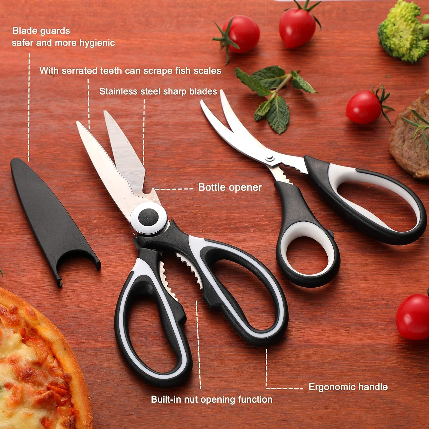 Kitchen Scissors All Purpose 3 Pack - Kitchen Gadgets Utensils - Heavy Duty Stainless Steel Cooking Shears for Cutting Meat, Food, Fish, Poultry Multipurpose Sharp Sissors for Dishwasher Safe image number 4