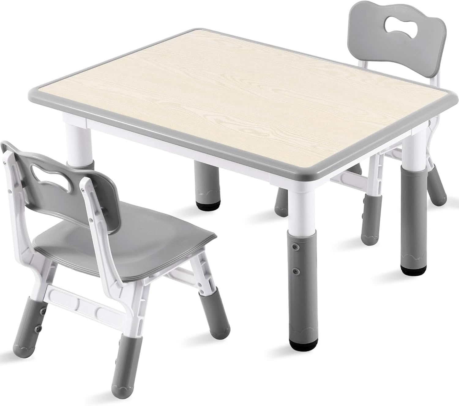 Adjustable Kids Table and 2 Chairs Set, 7-Level Height Table for Kids, Plastic Toddler Desk and Chair Set Ages 2-8, Art Table with 2 Seats, Ergonomic Backrest, Graffiti Surface, Gray, 60 X 80Cm image number 7