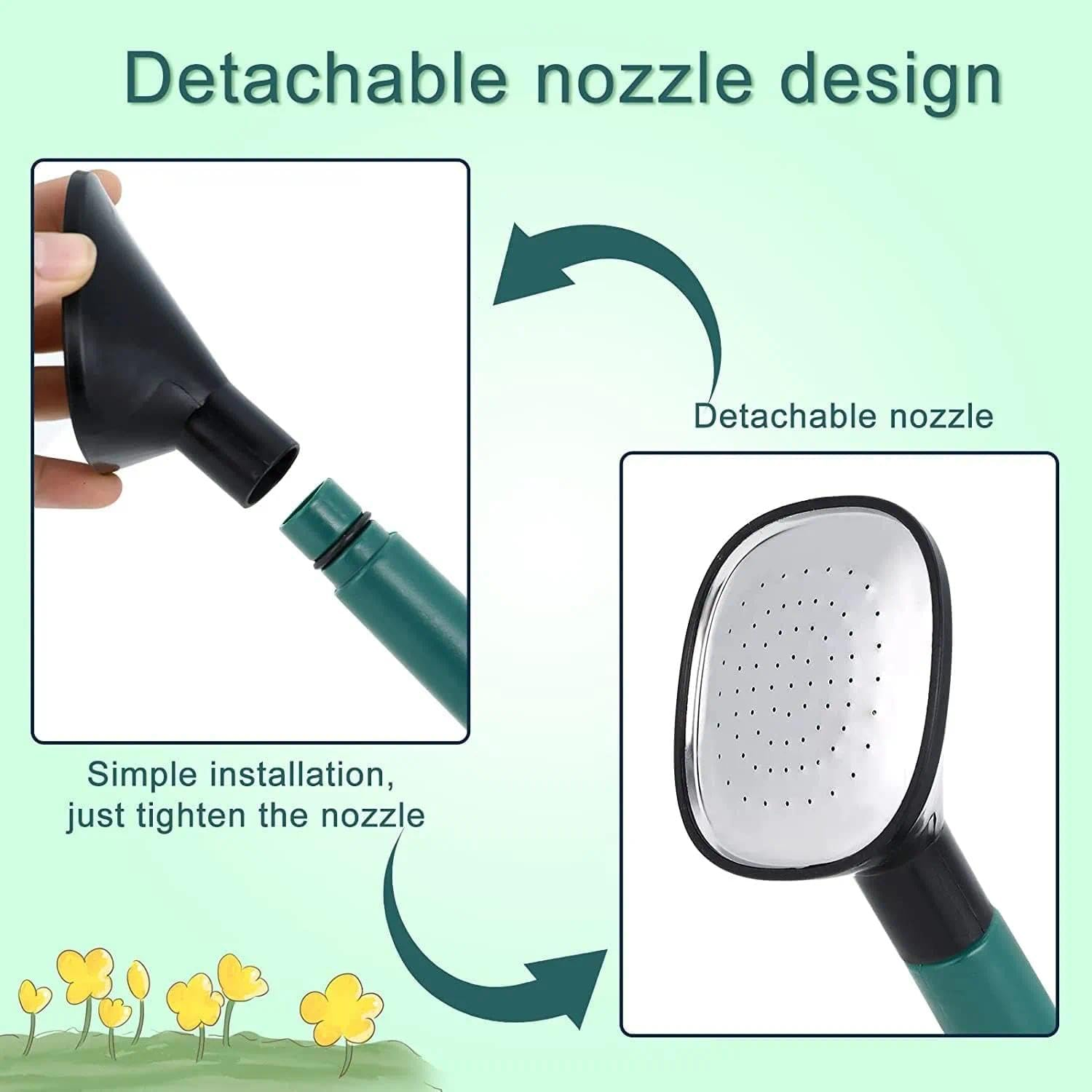 Watering Can with Long Spout, Detachable Shower Nozzle, Large Capacity, Eco-Friendly Design, Suitable for Indoor and Outdoor Plants, Green - Ermaoo image number 2