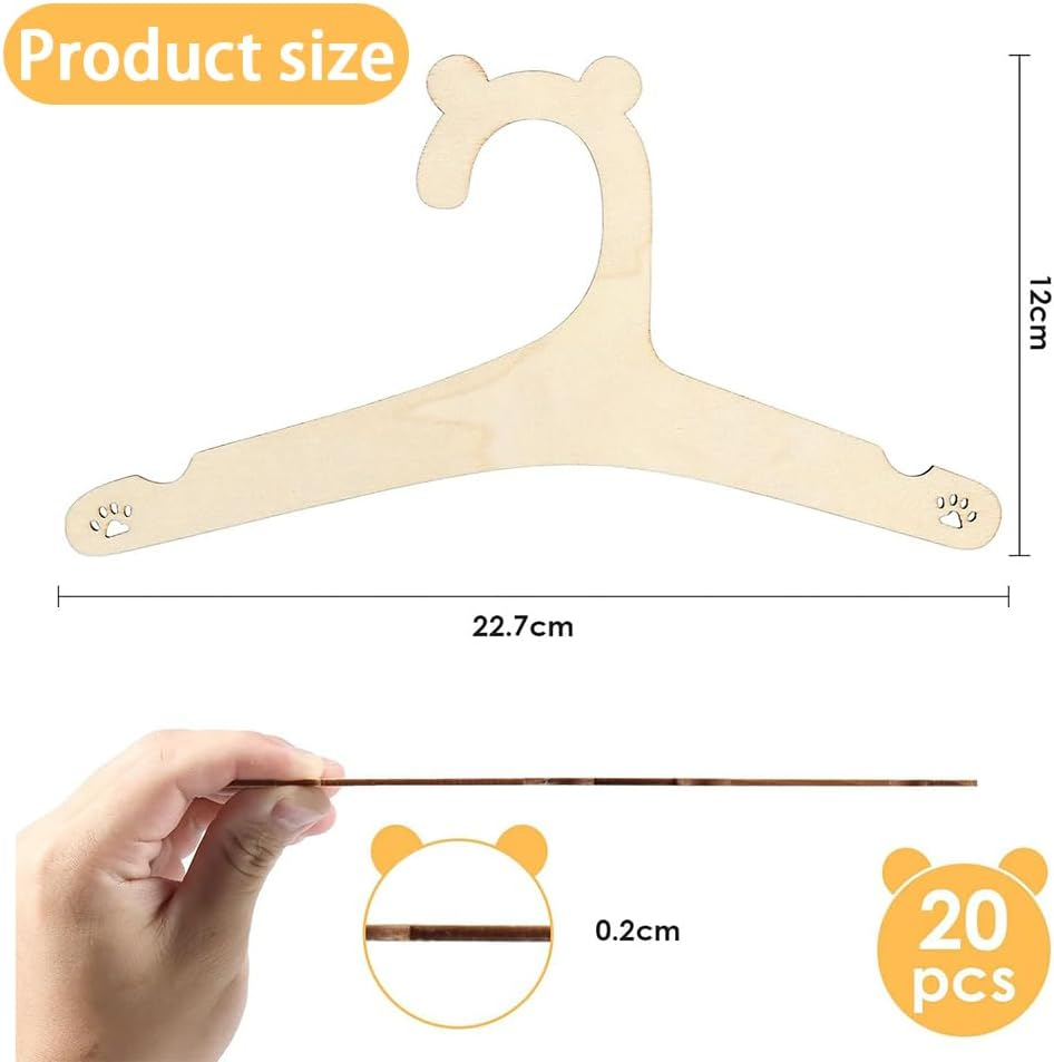 20 Pack Kids Wooden Hangers, 22 CM Mini Toddler & Baby Clothes Hangers with Cute Bear Ears for Boys & Girls, Infant & Children Closet Organizer image number 1