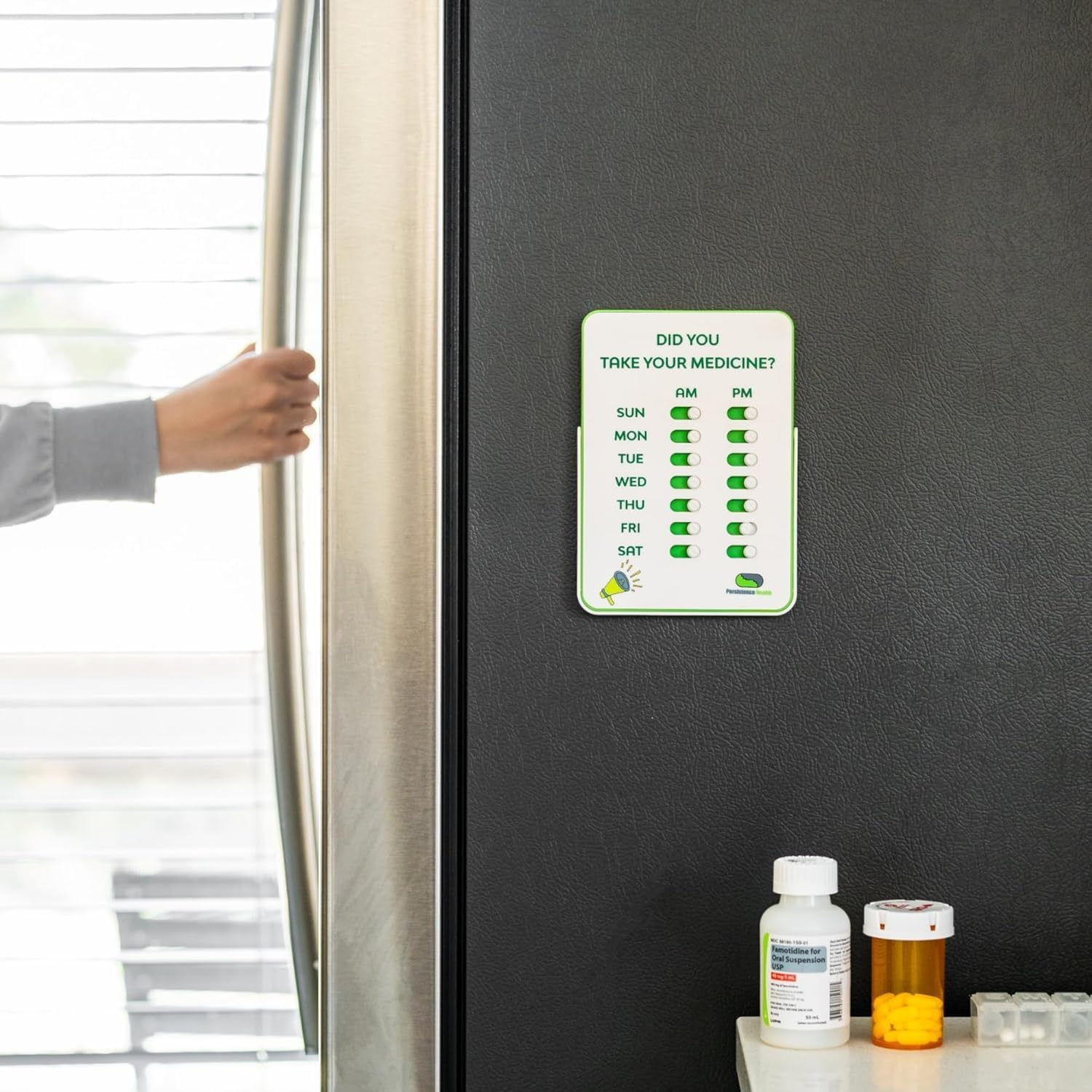 Medication Reminder | Pill & Tracker Visual Alarm 7 Day AM PM Take and Slide No More Second-Guessing or Double-Dosing Perfect for the Elderly White, Green image number 6
