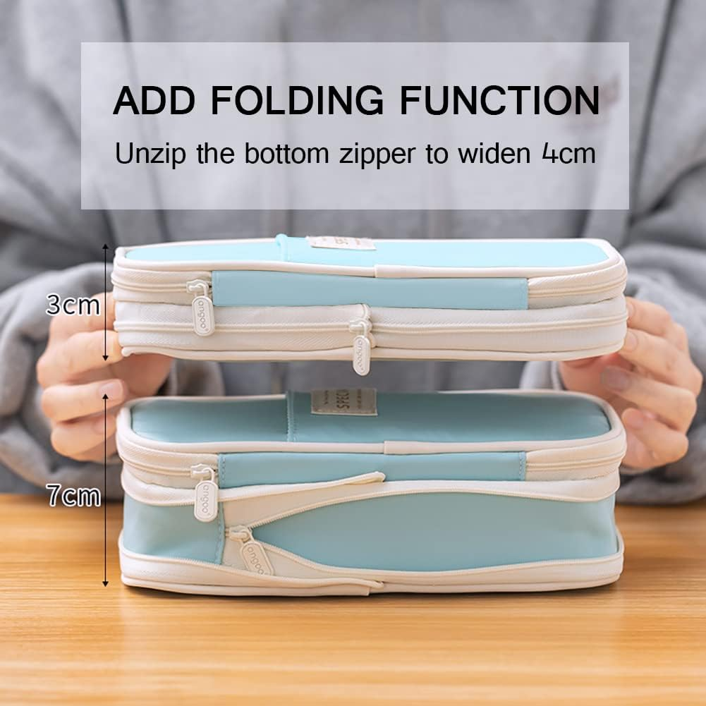 MAMUNU Expandable Pencil Case with Compartments, Large Capacity Pencil Cases Pencil Bag Pouch Office School, Portable Pencil Case Large School Stationery Organizer, Makeup Cosmetic Bag, Blue - Purple image number 6