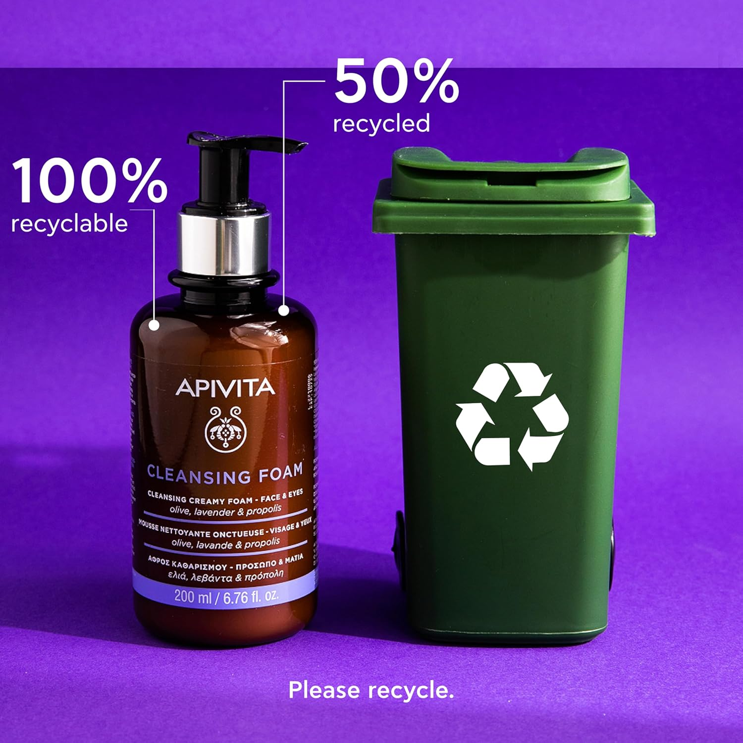 Apivita Cleansing Foam with Olive & Lavender for Face & Eyes 200Ml image number 5