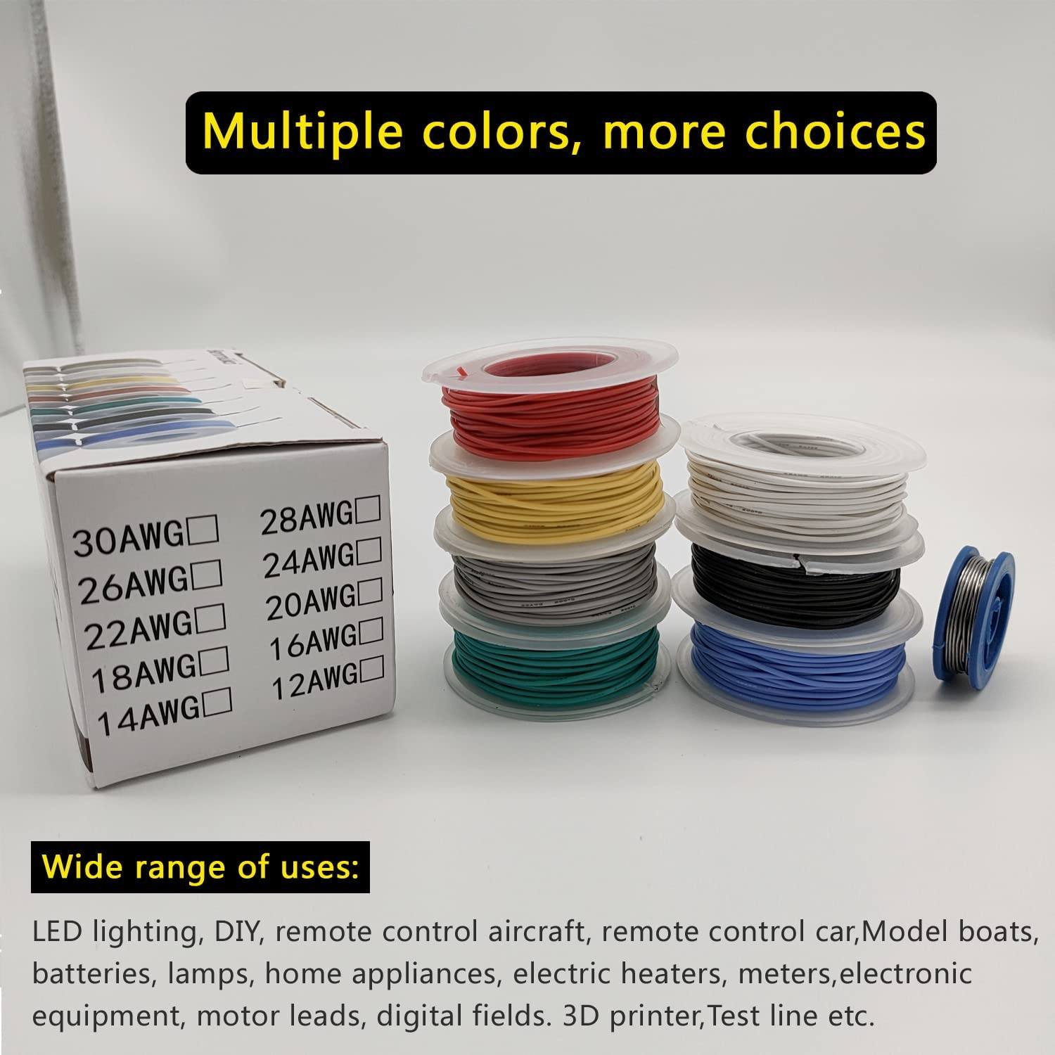 18AWG Flexible Silicon Cable - 7 Colors Electrical Wiring Kit, 7X20 Ft Spool, Heat Resistant Thick Solid Wire, DIY Easy to Work, Tin Plated with Tool Accessories