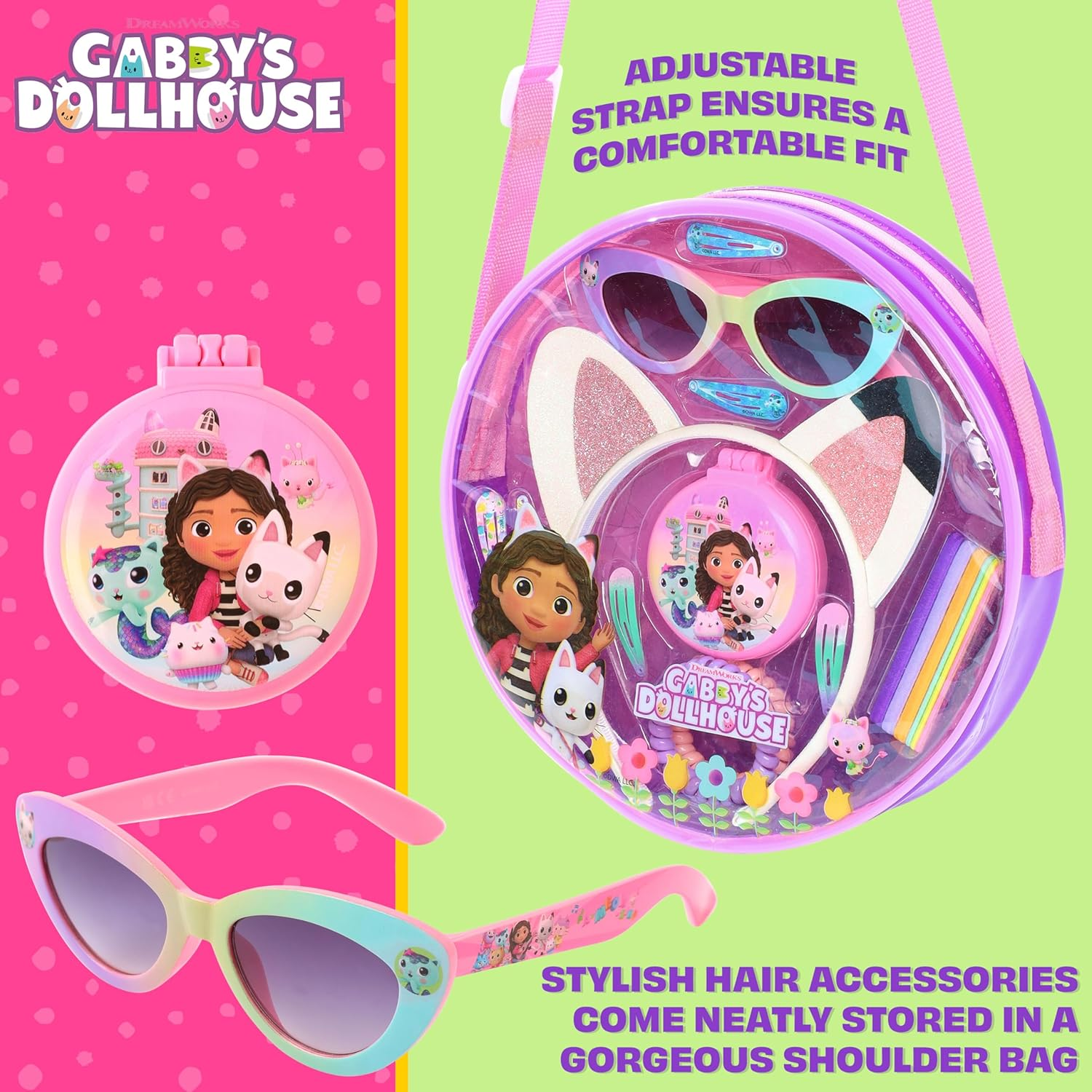 Gabbys Dollhouse Handbag Girls with Cat Ears Headband, UV Sunglasses & Hair Accessories - Girls Gifts image number 4
