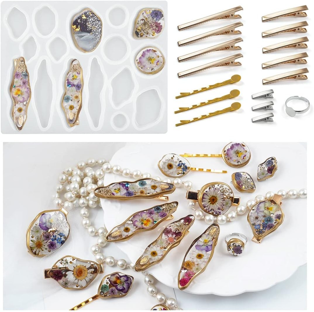 Voyyphixa Hair Clips Silicone Moulds Epoxy Resin Hair Pin Epoxy Resin Moulds with 16 Hair Clips Jewellery Resin Casting Moulds Hair Clips Resin Mould for DIY Key Ring Bookmark (16 Hair Clips)