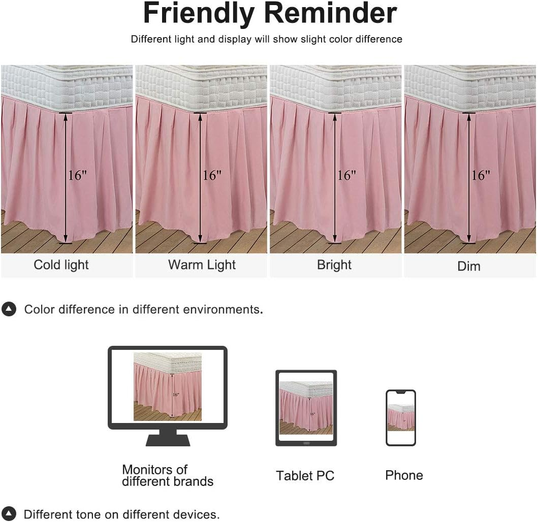 Piccocasa Ruffled Bed Skirt Polyester Brushed Hotel Quality Durable Solid Wrinkle and Fade Bedroom 16 Inch Drop Pink Queen image number 3