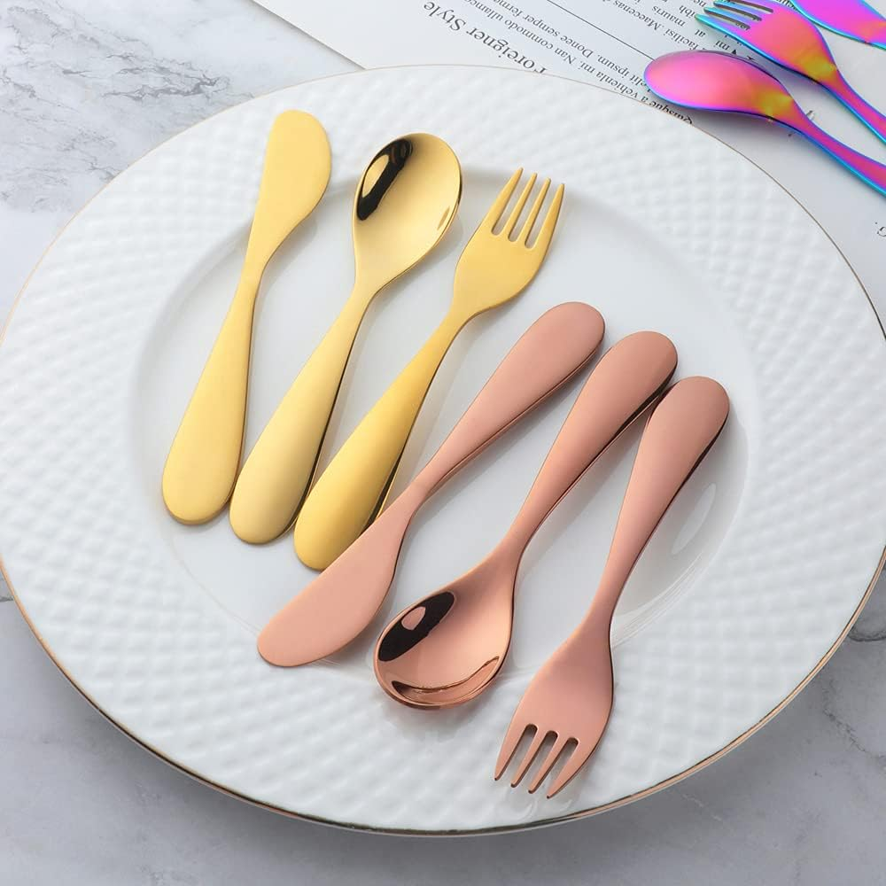 Children Cutlery Set Metal, 3 Pcs Stainless Steel Kids Flatware Set with Knife/Fork/Spoon, Todler Silverware Healthy & Mirror Polished, Dishwasher Safe (Black) - Rainbow image number 6