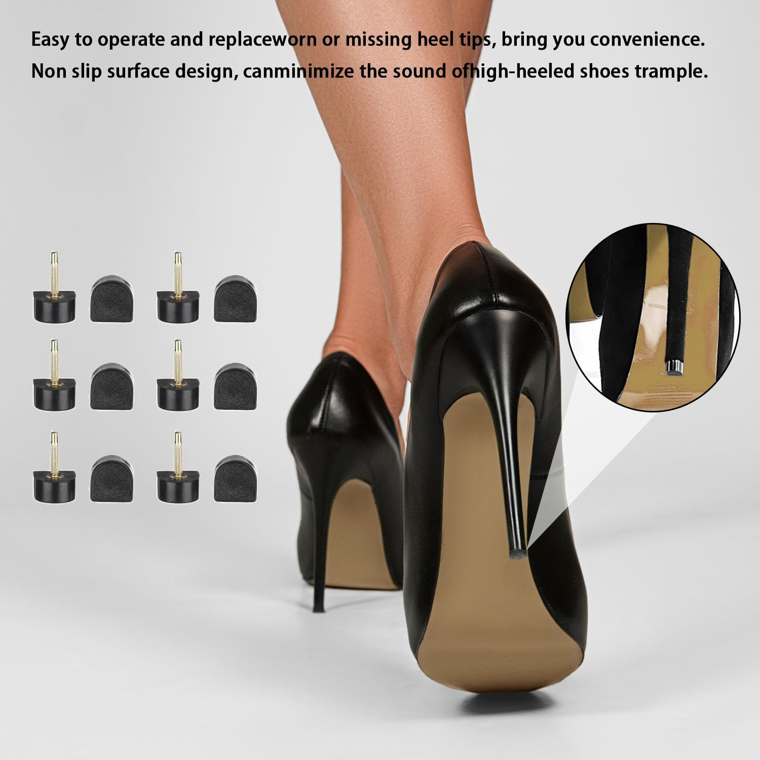 High Heel Replacement Tips - 24 Pairs Rubber Heel Stopper Repair Kit - Protection for Women Shoes Bottom Heels - All Types of High Heels image number 2