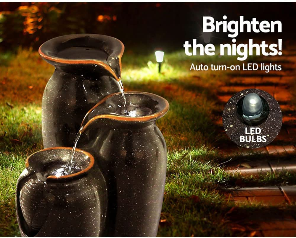 Gardeon Solar Water Fountain, 52Cm Tall Feature Pump Bird Bath Powered Features Fountains Garden Outdoor Indoor Pond Decoration, 3 Tiers Birdbath LED Lights Black