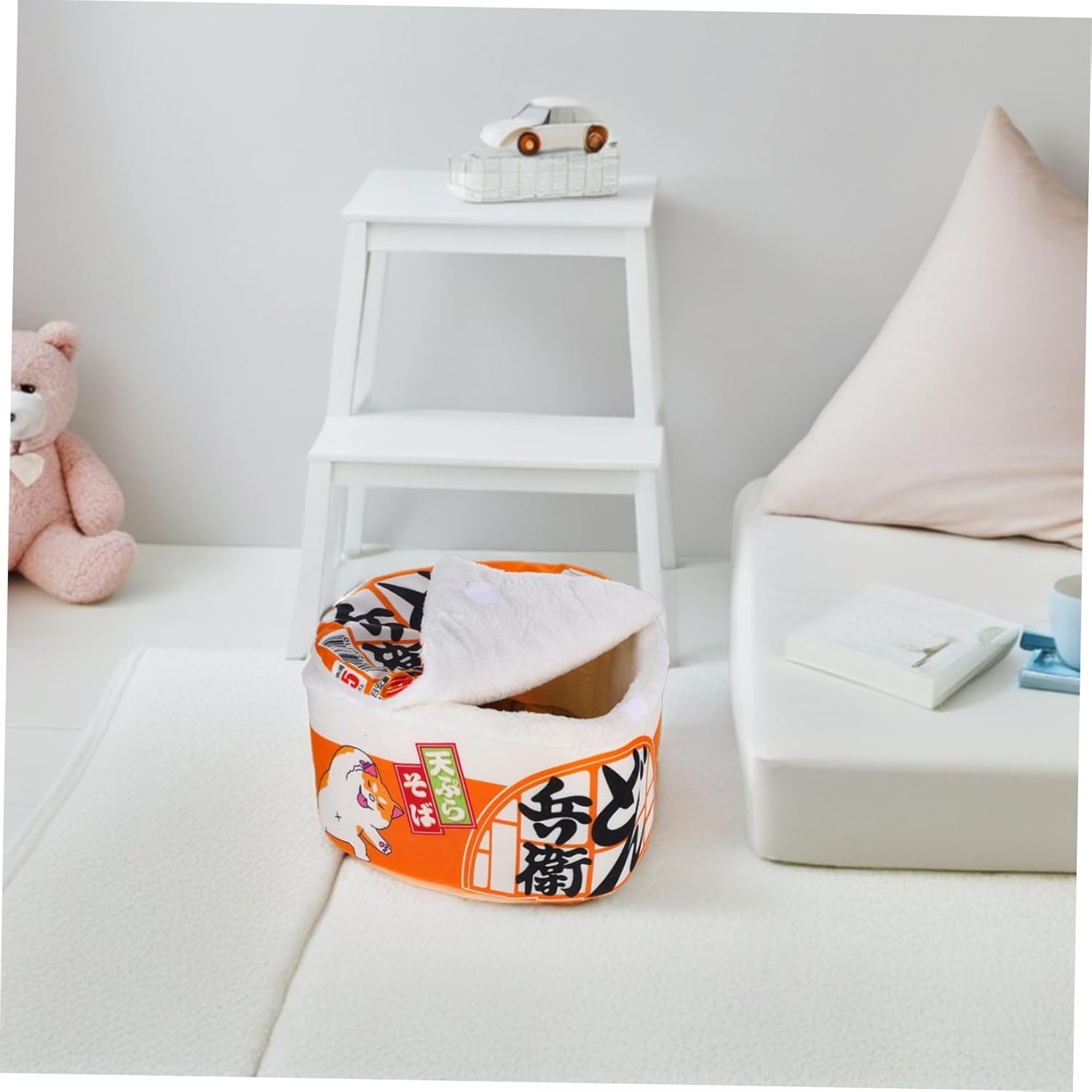 Cozy Ramen Shaped Cat Bed Plushy Detachable and Washable Design for Cats Unique Fun Noodle Style Nest and Play image number 6